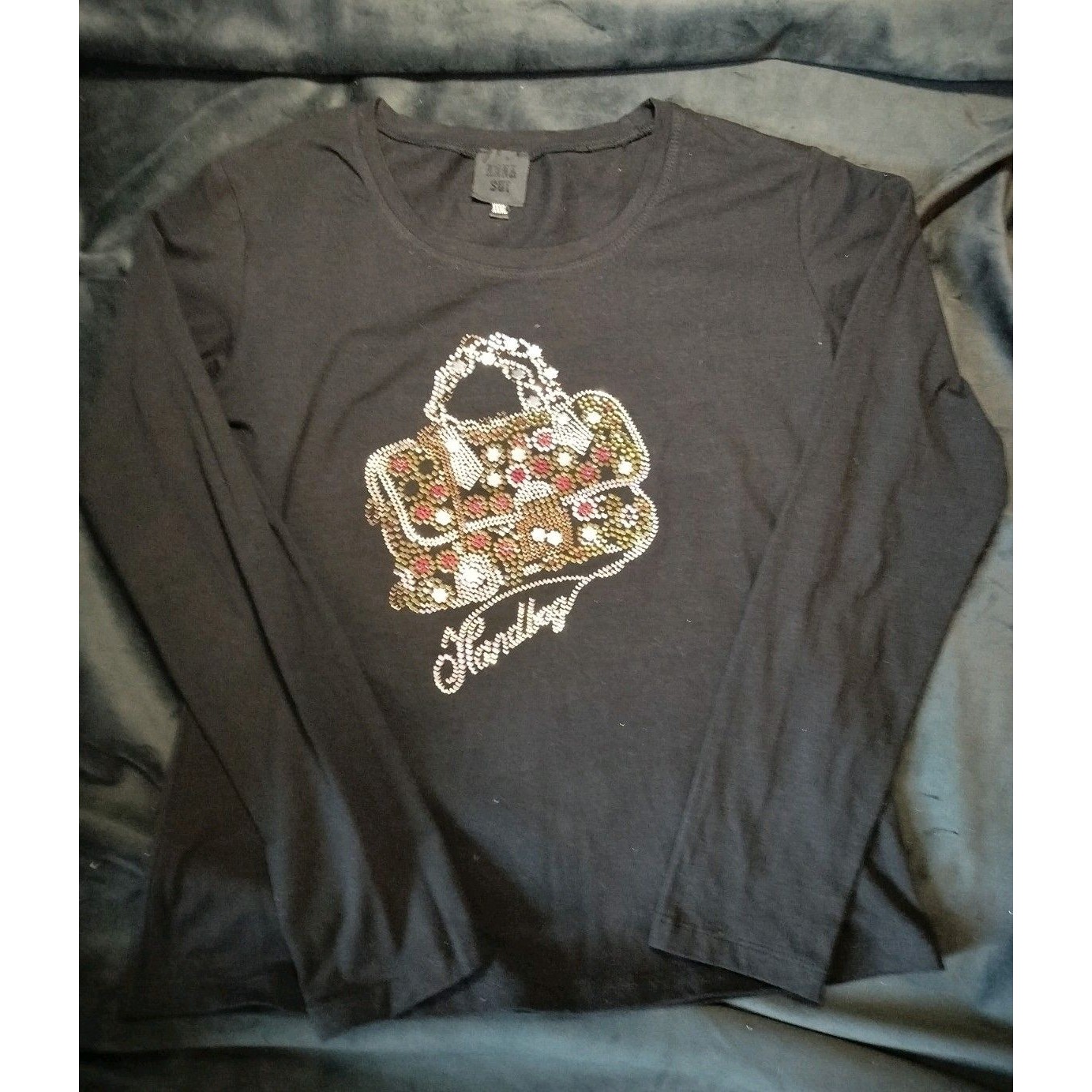 Rare Anna Sui Archival Designer Y2k Black Rhinestone Long Sleeve Shirt - Medium